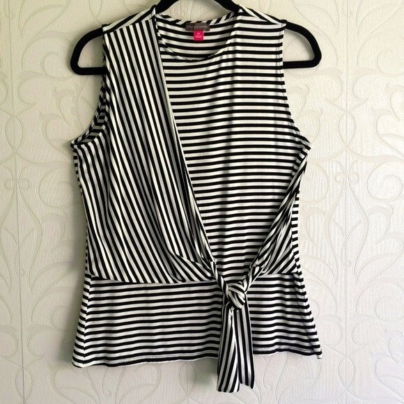 NWOT Vince Camuto Vibrations Striped Tie-Front Top Size M - Picture 2 of 5
